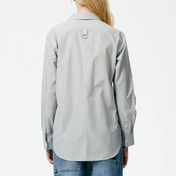 Tibi Classic Menswear Shirting Charlie Slim Men's Shirt, Tan/White multi; XXS - Picture 2 of 8